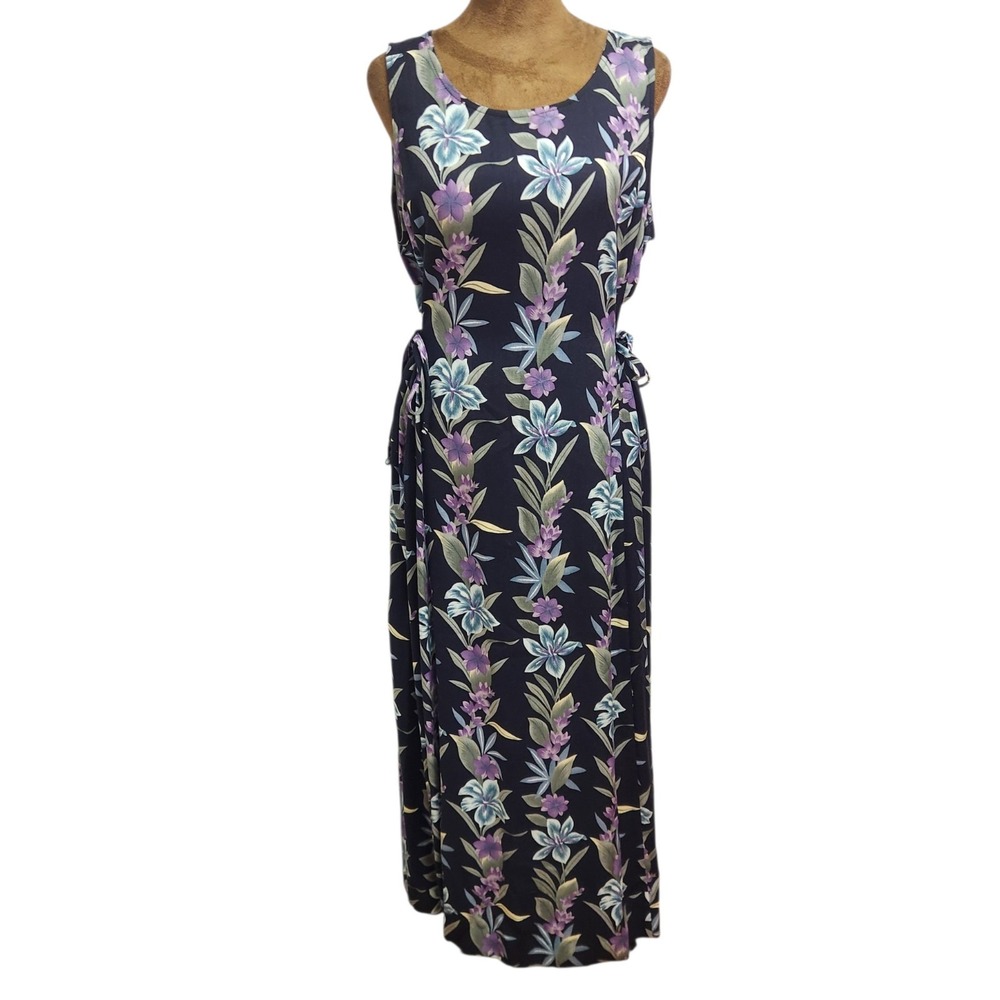 Vintage 90s Teddi Dress Size M Sleeveless Maxi Side Ties Tropical Resortwear